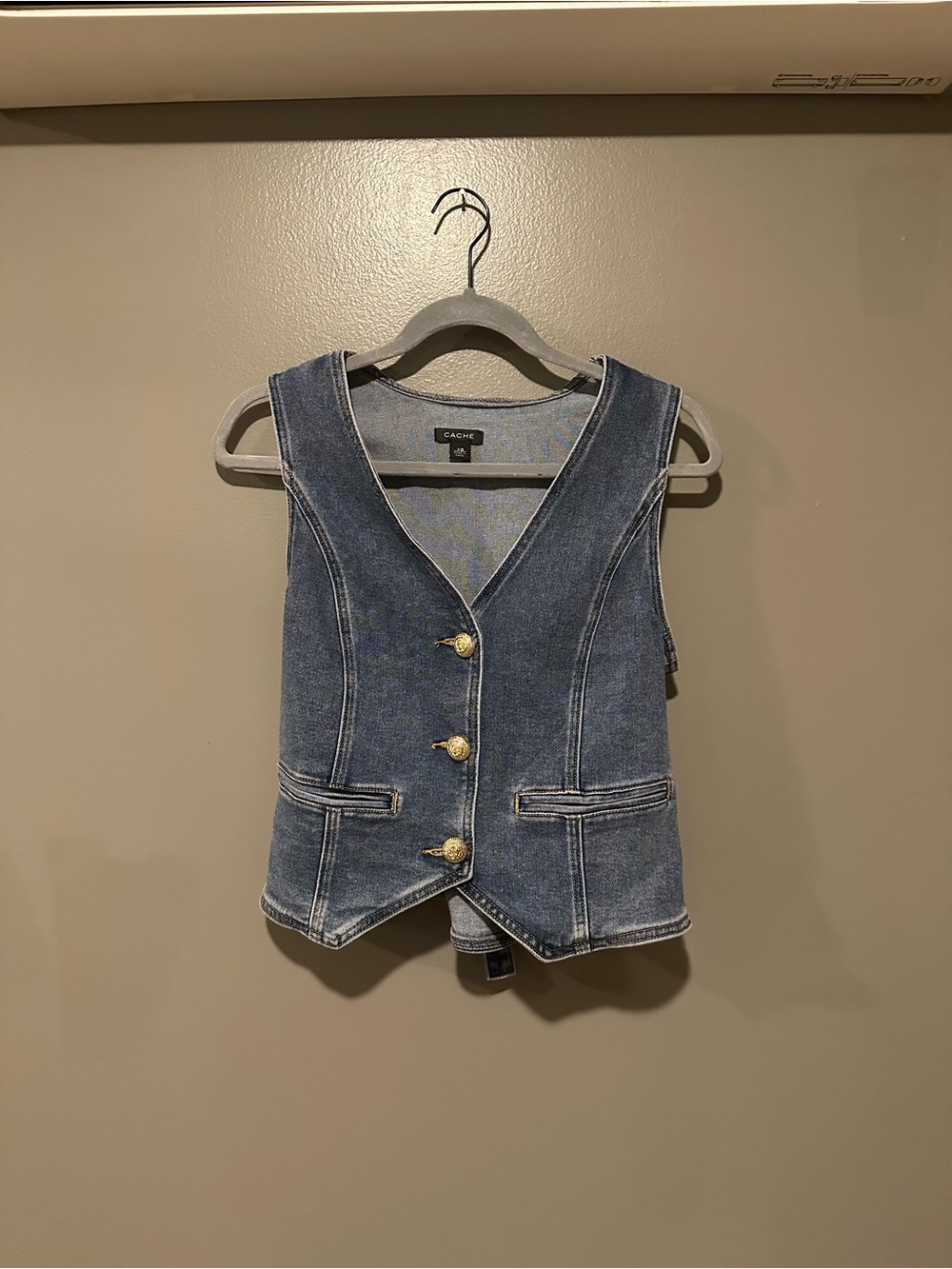 Cache Blue Denim Vest with Gold-Tone Buttons